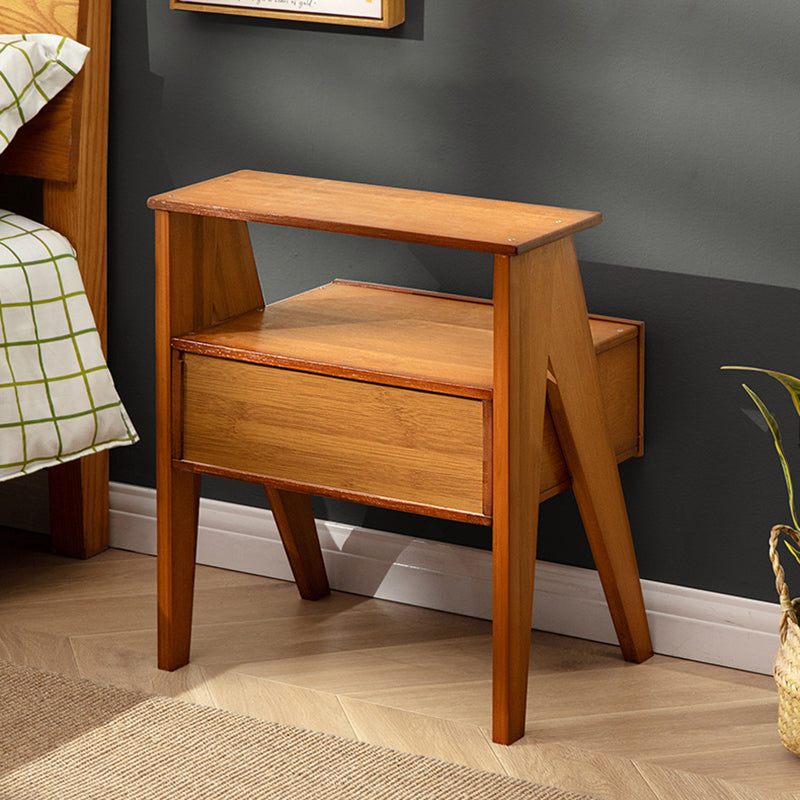 Contemporary Simplicity Rectangle Cube Composite Board ABS Bamboo Nightstand 1 - Drawer For Bedroom