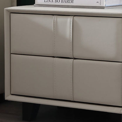 Contemporary Scandinavian Square Cube Solid Wood Leather Nightstand 2 - Drawer For Bedroom