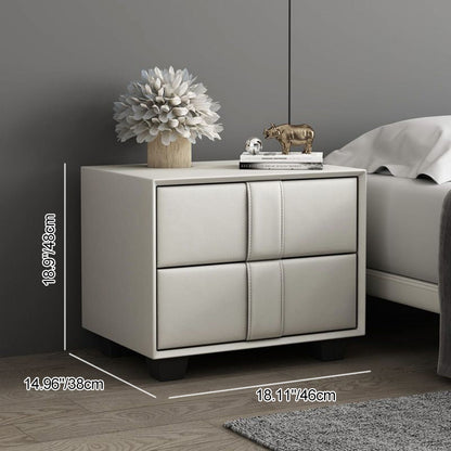 Contemporary Scandinavian Square Cube Solid Wood Leather Nightstand 2 - Drawer For Bedroom