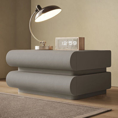 Contemporary Nordic Square Cube Solid Wood Leather Hardware Nightstand 2 - Drawer For Bedroom