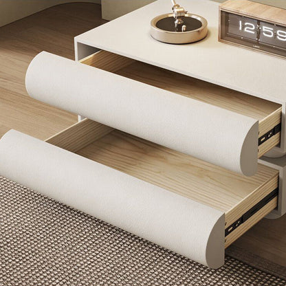 Contemporary Nordic Square Cube Solid Wood Leather Hardware Nightstand 2 - Drawer For Bedroom