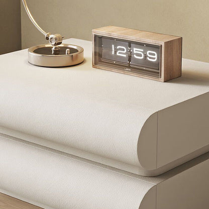 Contemporary Nordic Square Cube Solid Wood Leather Hardware Nightstand 2 - Drawer For Bedroom