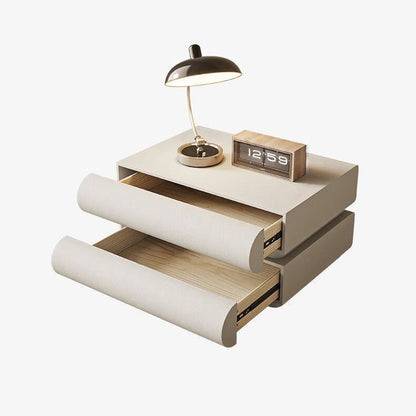 Contemporary Nordic Square Cube Solid Wood Leather Hardware Nightstand 2 - Drawer For Bedroom