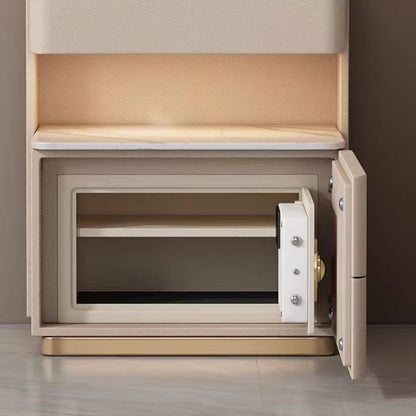 Contemporary Nordic Square Cube Solid Wood Leather Rock Board Sensor Light Safe Nightstand 3 - Drawer For Bedroom
