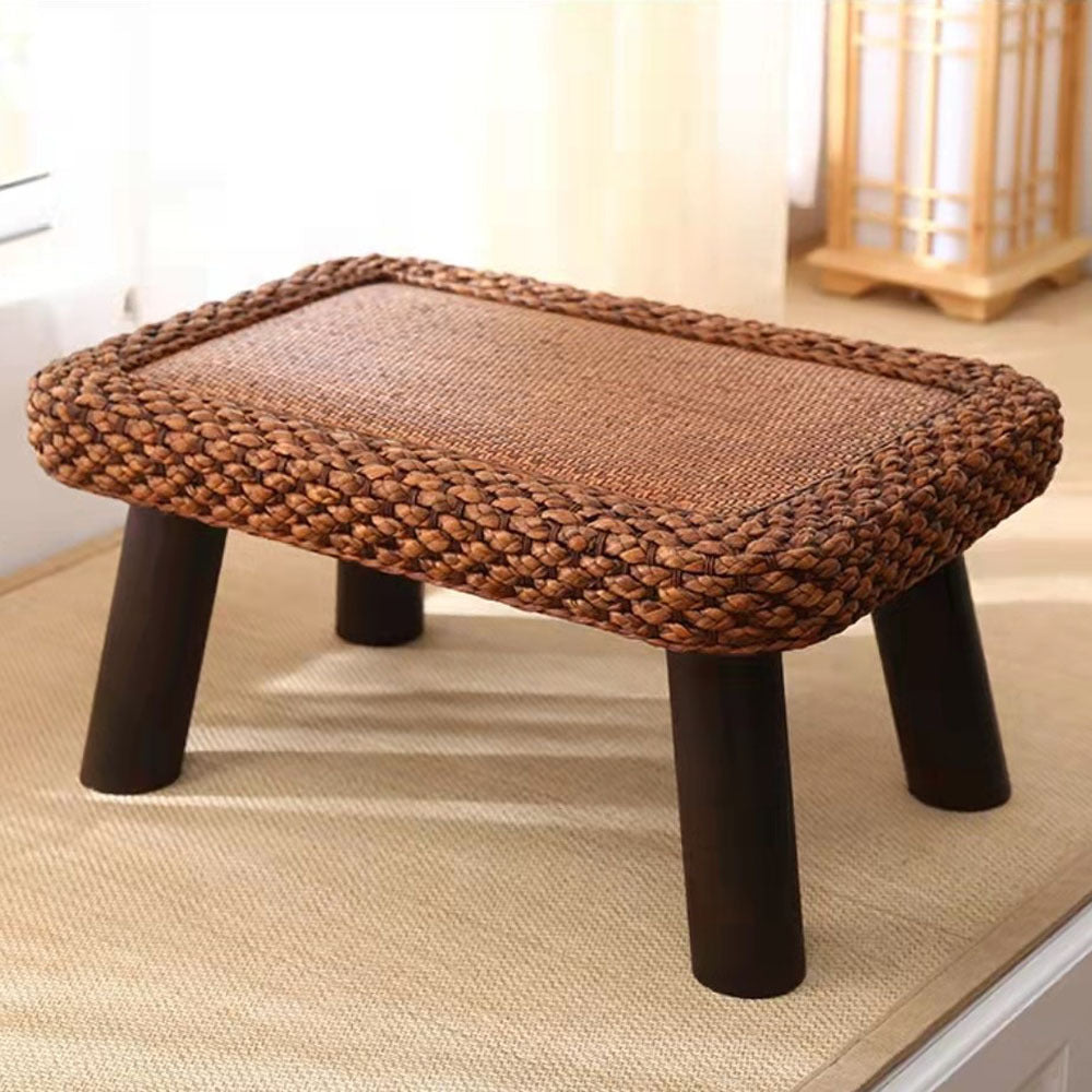 Traditional Japanese Round Rectangle Cottonwood Rattan Coffee Table 1 - Tier For Dining Room