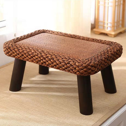 Traditional Japanese Round Rectangle Cottonwood Rattan Coffee Table 1 - Tier For Dining Room