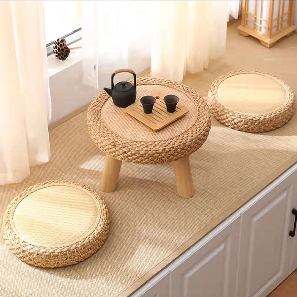 Traditional Japanese Round Rectangle Cottonwood Rattan Coffee Table 1 - Tier For Dining Room