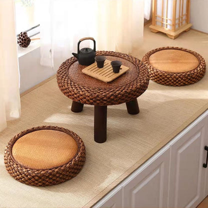 Traditional Japanese Round Rectangle Cottonwood Rattan Coffee Table 1 - Tier For Dining Room