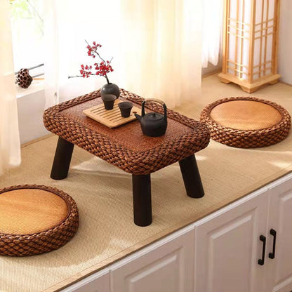 Traditional Japanese Round Rectangle Cottonwood Rattan Coffee Table 1 - Tier For Dining Room