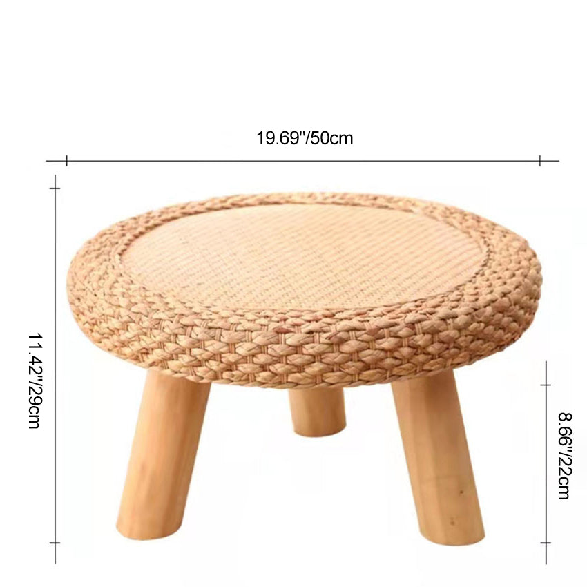 Traditional Japanese Round Rectangle Cottonwood Rattan Coffee Table 1 - Tier For Dining Room