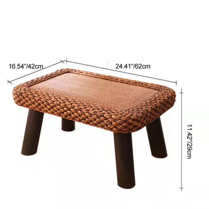 Traditional Japanese Round Rectangle Cottonwood Rattan Coffee Table 1 - Tier For Dining Room