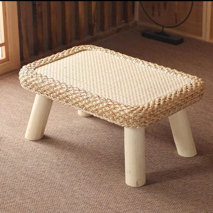 Traditional Japanese Round Rectangle Cottonwood Rattan Coffee Table 1 - Tier For Dining Room