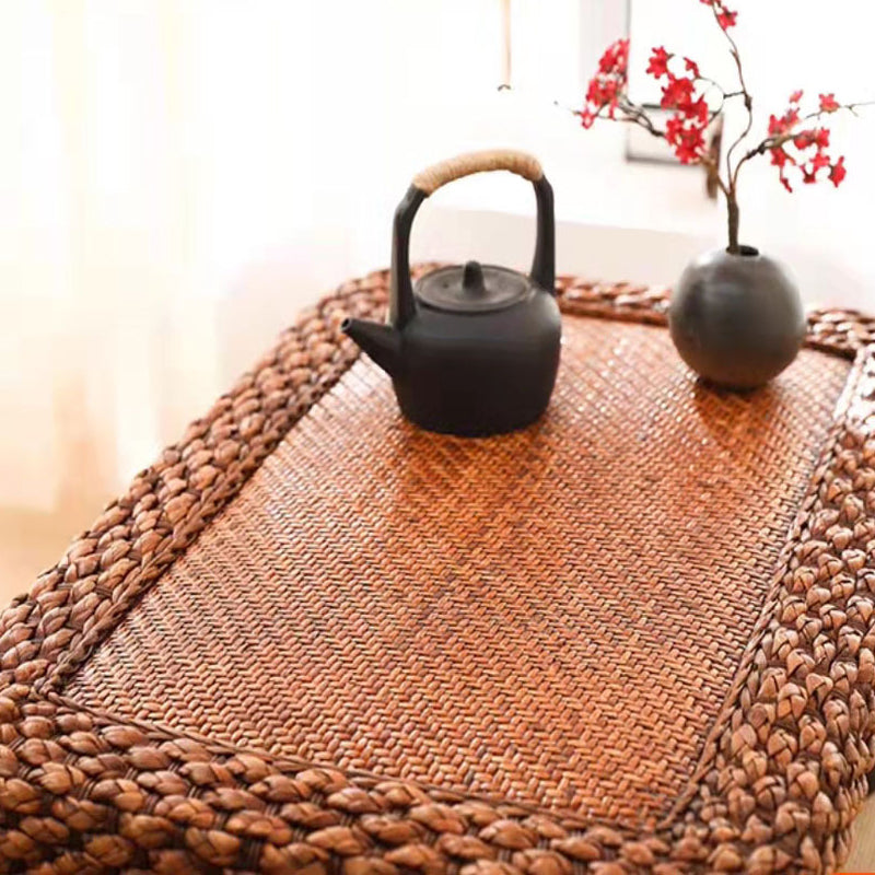 Traditional Japanese Round Rectangle Cottonwood Rattan Coffee Table 1 - Tier For Dining Room