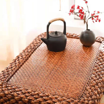 Traditional Japanese Round Rectangle Cottonwood Rattan Coffee Table 1 - Tier For Dining Room