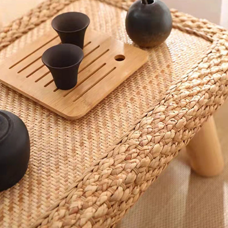 Traditional Japanese Round Rectangle Cottonwood Rattan Coffee Table 1 - Tier For Dining Room