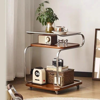 Contemporary Scandinavian Geometry Square Glass Solid Wood Stainless Steel Side Table 3 - Tier For Dining Room