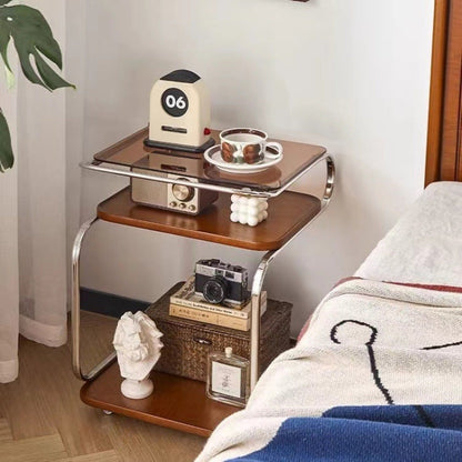 Contemporary Scandinavian Geometry Square Glass Solid Wood Stainless Steel Side Table 3 - Tier For Dining Room