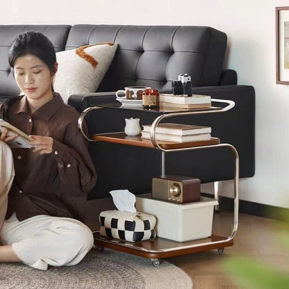 Contemporary Scandinavian Geometry Square Glass Solid Wood Stainless Steel Side Table 3 - Tier For Dining Room