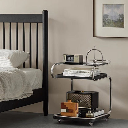 Contemporary Scandinavian Geometry Square Glass Solid Wood Stainless Steel Side Table 3 - Tier For Dining Room