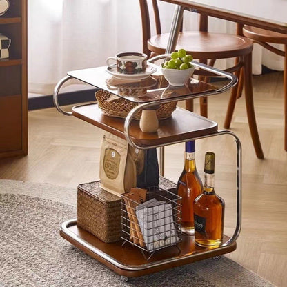 Contemporary Scandinavian Geometry Square Glass Solid Wood Stainless Steel Side Table 3 - Tier For Dining Room