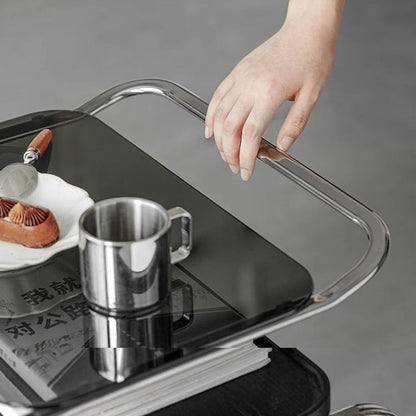 Contemporary Scandinavian Geometry Square Glass Solid Wood Stainless Steel Side Table 3 - Tier For Dining Room