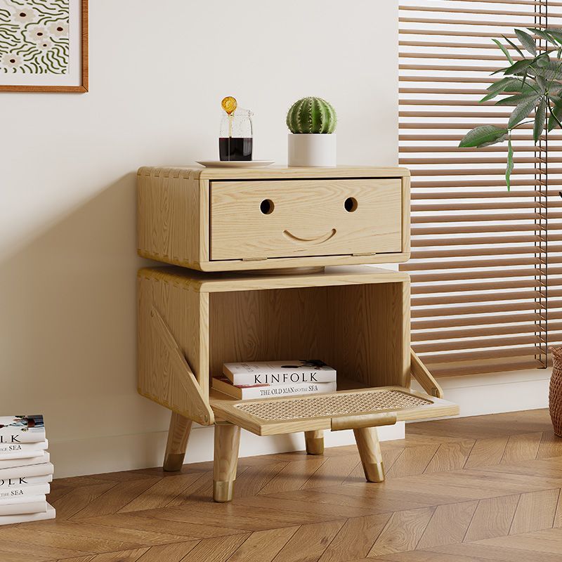 Contemporary Creative Rotatable Kids Robot Rectangular Cubic Ash Rattan Hardware Nightstand 2 - Cabinet For Bedroom
