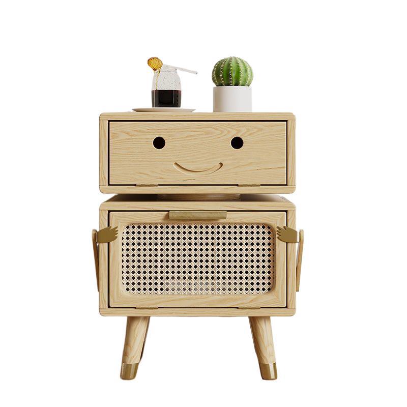Contemporary Creative Rotatable Kids Robot Rectangular Cubic Ash Rattan Hardware Nightstand 2 - Cabinet For Bedroom