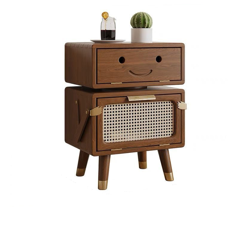 Contemporary Creative Rotatable Kids Robot Rectangular Cubic Ash Rattan Hardware Nightstand 2 - Cabinet For Bedroom