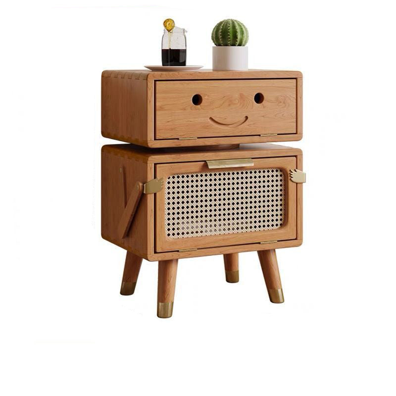 Contemporary Creative Rotatable Kids Robot Rectangular Cubic Ash Rattan Hardware Nightstand 2 - Cabinet For Bedroom