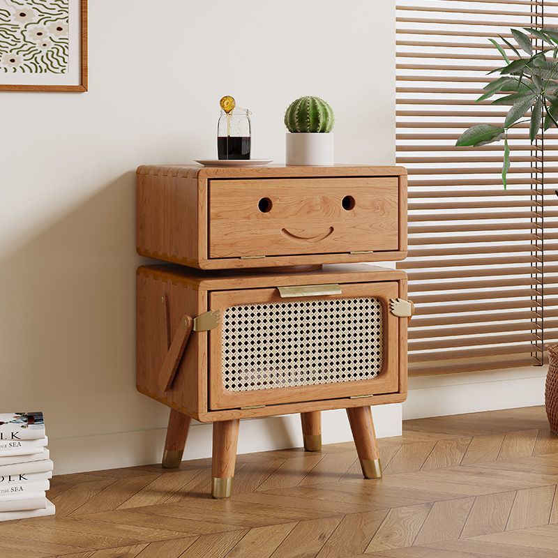 Contemporary Creative Rotatable Kids Robot Rectangular Cubic Ash Rattan Hardware Nightstand 2 - Cabinet For Bedroom