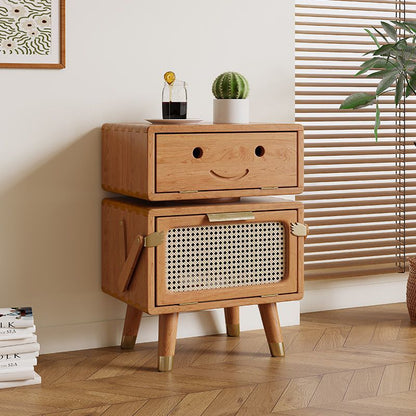 Contemporary Creative Rotatable Kids Robot Rectangular Cubic Ash Rattan Hardware Nightstand 2 - Cabinet For Bedroom