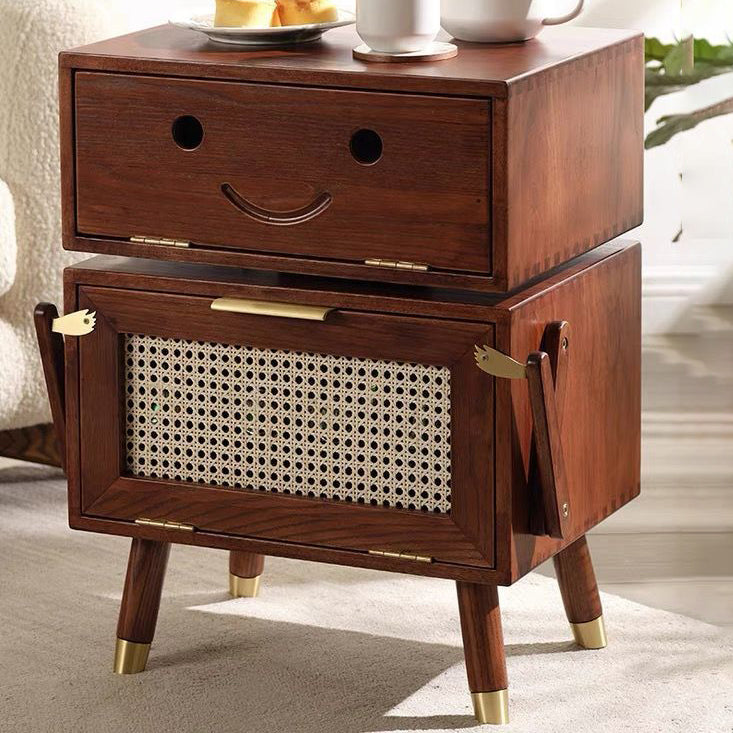 Contemporary Creative Rotatable Kids Robot Rectangular Cubic Ash Rattan Hardware Nightstand 2 - Cabinet For Bedroom