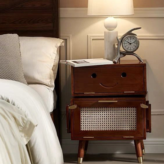 Contemporary Creative Rotatable Kids Robot Rectangular Cubic Ash Rattan Hardware Nightstand 2 - Cabinet For Bedroom