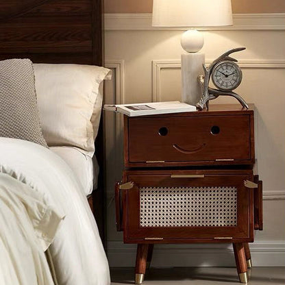 Contemporary Creative Rotatable Kids Robot Rectangular Cubic Ash Rattan Hardware Nightstand 2 - Cabinet For Bedroom