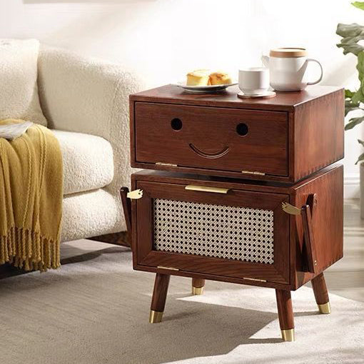 Contemporary Creative Rotatable Kids Robot Rectangular Cubic Ash Rattan Hardware Nightstand 2 - Cabinet For Bedroom