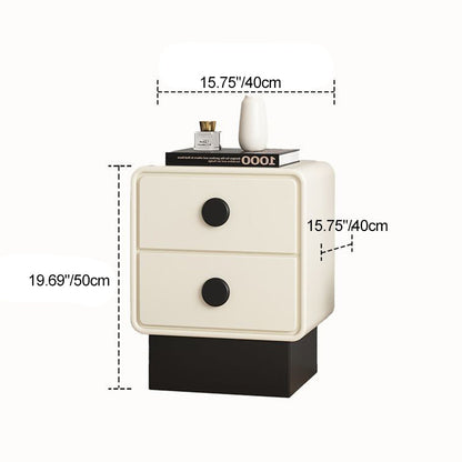 Contemporary Nordic Square Cube Solid Wood Multilayer Board Leather Nightstand 2 - Drawer For Bedroom