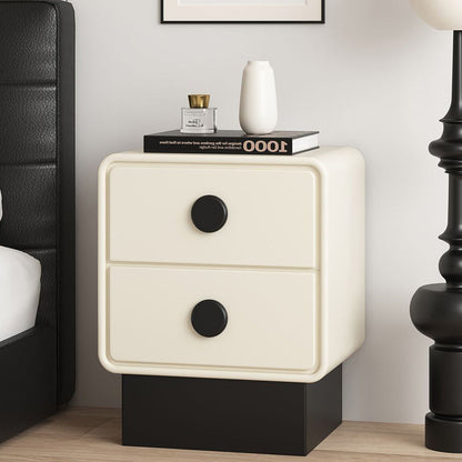 Contemporary Nordic Square Cube Solid Wood Multilayer Board Leather Nightstand 2 - Drawer For Bedroom