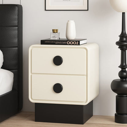 Contemporary Nordic Square Cube Solid Wood Multilayer Board Leather Nightstand 2 - Drawer For Bedroom