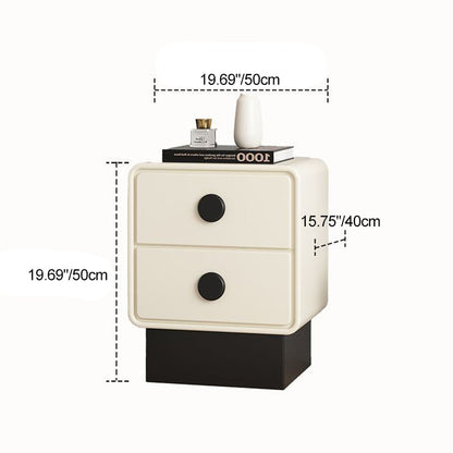 Contemporary Nordic Square Cube Solid Wood Multilayer Board Leather Nightstand 2 - Drawer For Bedroom