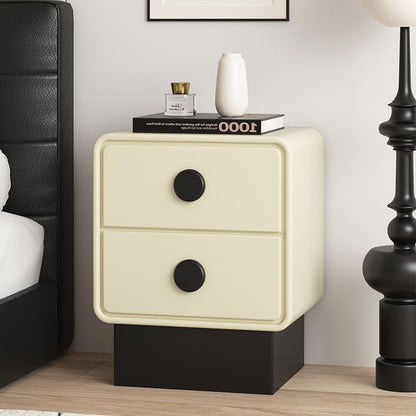 Contemporary Nordic Square Cube Solid Wood Multilayer Board Leather Nightstand 2 - Drawer For Bedroom