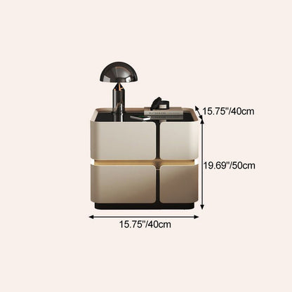 Contemporary Nordic Square Cube Sensor Light Wireless Charging Solid Wood Glass Microfiber Leather Nightstand 2/3 - Drawer For Bedroom