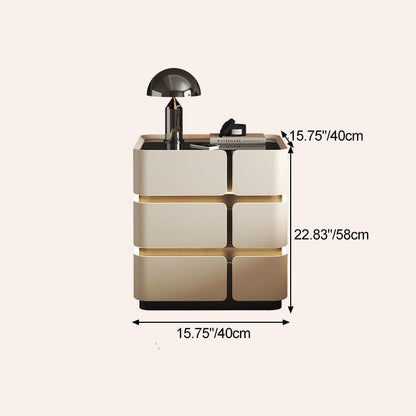 Contemporary Nordic Square Cube Sensor Light Wireless Charging Solid Wood Glass Microfiber Leather Nightstand 2/3 - Drawer For Bedroom