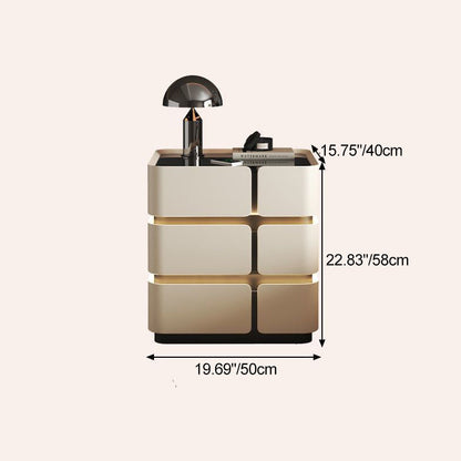 Contemporary Nordic Square Cube Sensor Light Wireless Charging Solid Wood Glass Microfiber Leather Nightstand 2/3 - Drawer For Bedroom