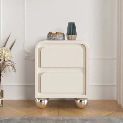 Contemporary Nordic Square Cube Round Ball Foot Solid Wood Hardware Nightstand 2 - Drawer For Bedroom