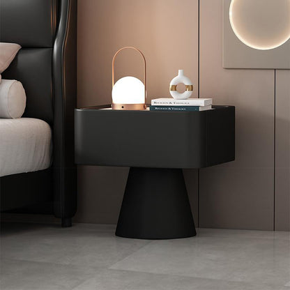Contemporary Nordic Square Trapezoid Cube Rock Board Pine Synthetic Leather Nightstand 1 - Drawer For Bedroom