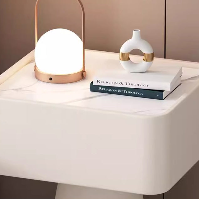 Contemporary Nordic Square Trapezoid Cube Rock Board Pine Synthetic Leather Nightstand 1 - Drawer For Bedroom