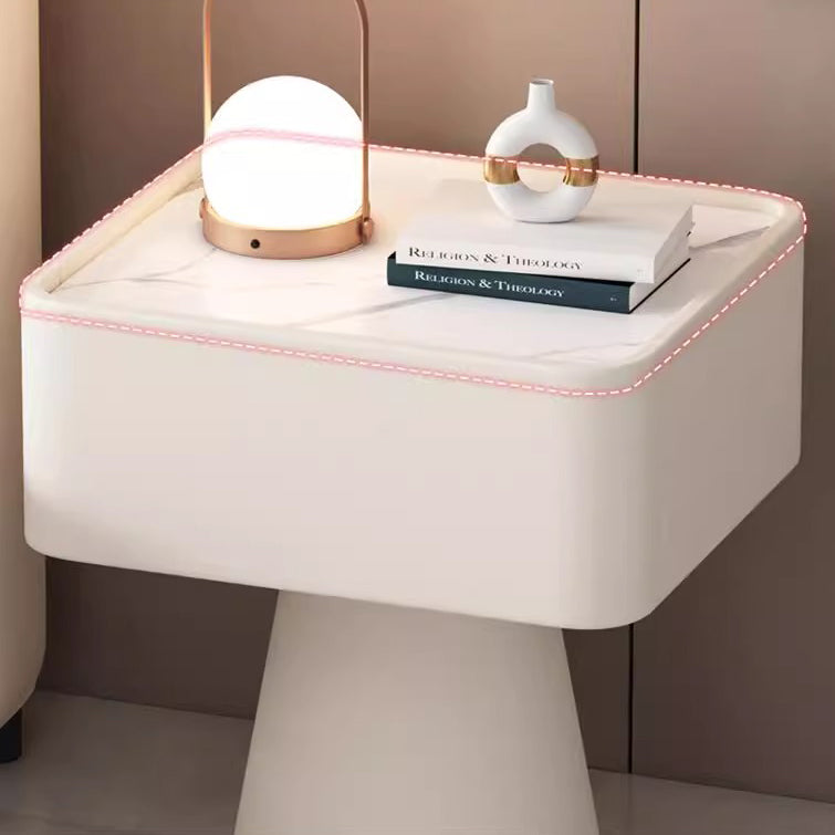Contemporary Nordic Square Trapezoid Cube Rock Board Pine Synthetic Leather Nightstand 1 - Drawer For Bedroom