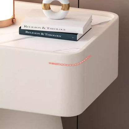 Contemporary Nordic Square Trapezoid Cube Rock Board Pine Synthetic Leather Nightstand 1 - Drawer For Bedroom