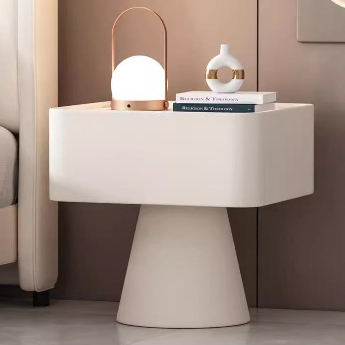 Contemporary Nordic Square Trapezoid Cube Rock Board Pine Synthetic Leather Nightstand 1 - Drawer For Bedroom