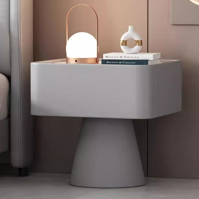 Contemporary Nordic Square Trapezoid Cube Rock Board Pine Synthetic Leather Nightstand 1 - Drawer For Bedroom